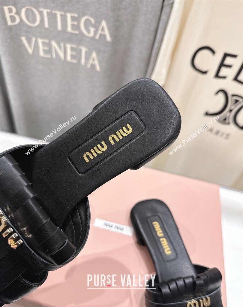 Miu Miu Fringe Leather Flat Slides Sandal Black 2026 MM022703 (MD-260227081)