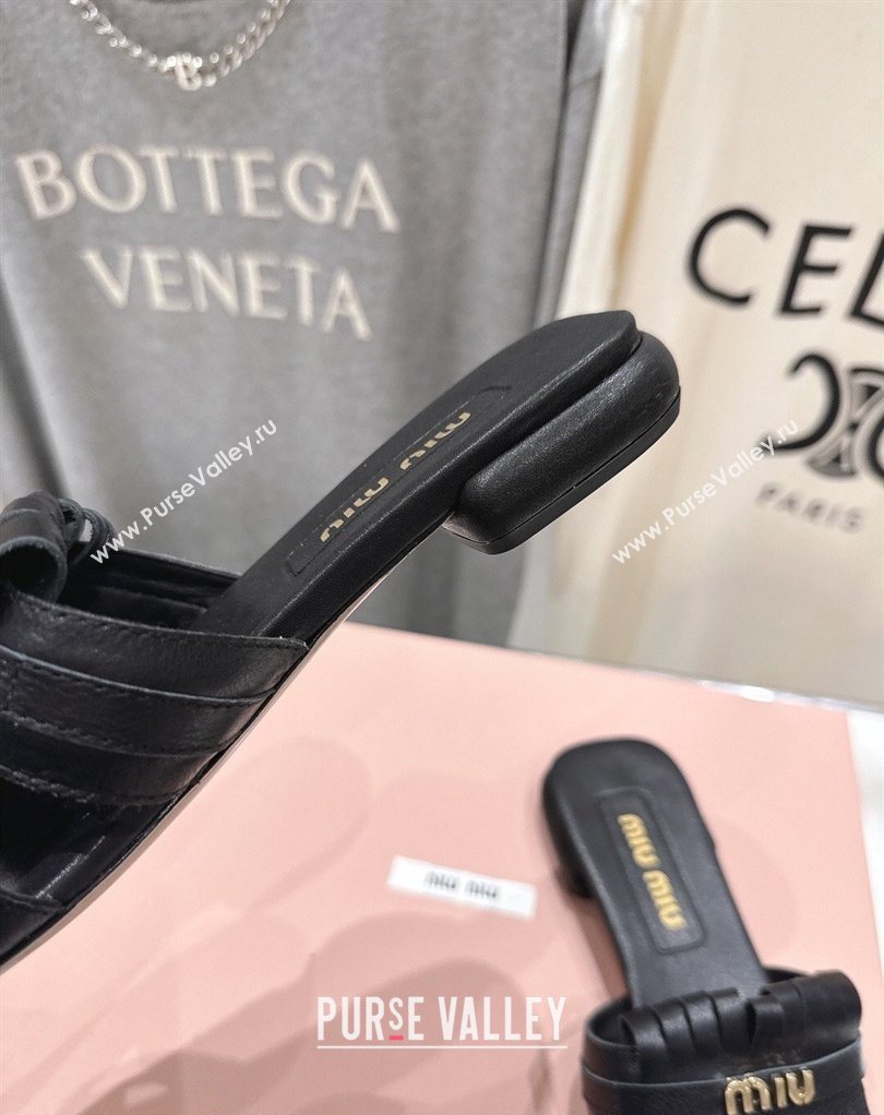 Miu Miu Fringe Leather Flat Slides Sandal Black 2026 MM022703 (MD-260227081)