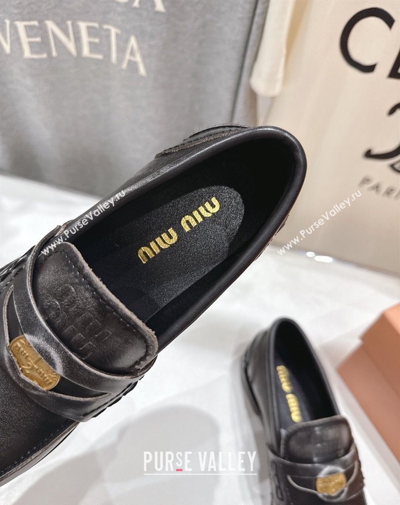 Miu Miu Calf Leather Penny Loafers Black 2026 5D773D (MD-260227083)