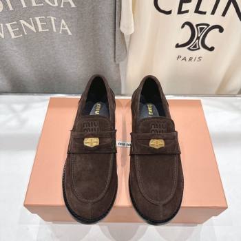 Miu Miu Suede Penny Loafers Dark Brown 2026 5D773D (MD-260227087)