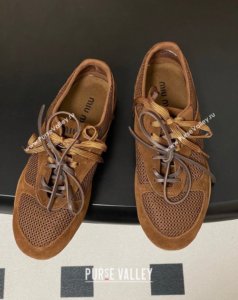 Miu Miu Mesh and Suede Sneakers Brown 2026 5E589E (SS-260227069)