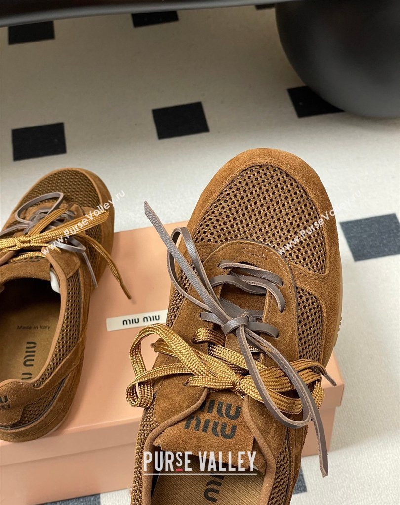 Miu Miu Mesh and Suede Sneakers Brown 2026 5E589E (SS-260227069)
