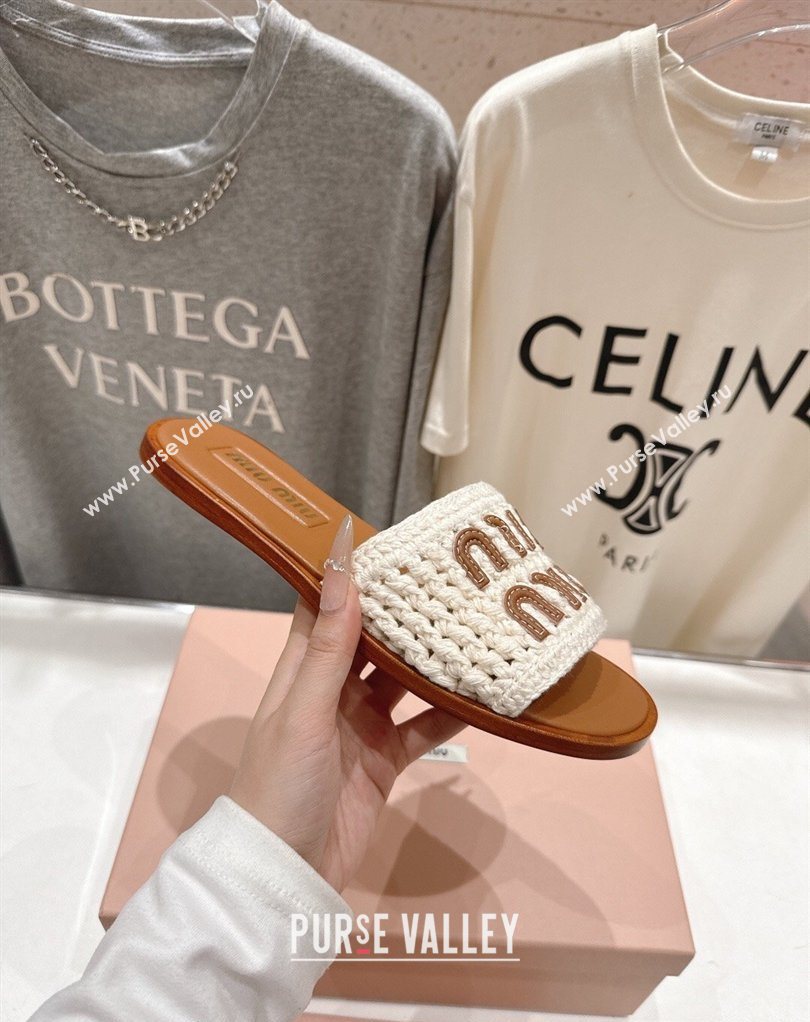 Miu Miu Knit Flat Slides Sandal White 2026 MM022701 (MD-260227060)