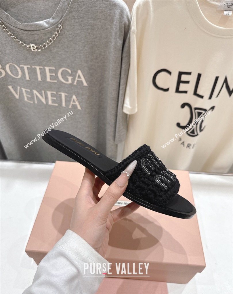 Miu Miu Knit Flat Slides Sandal Black 2026 MM022701 (MD-260227059)