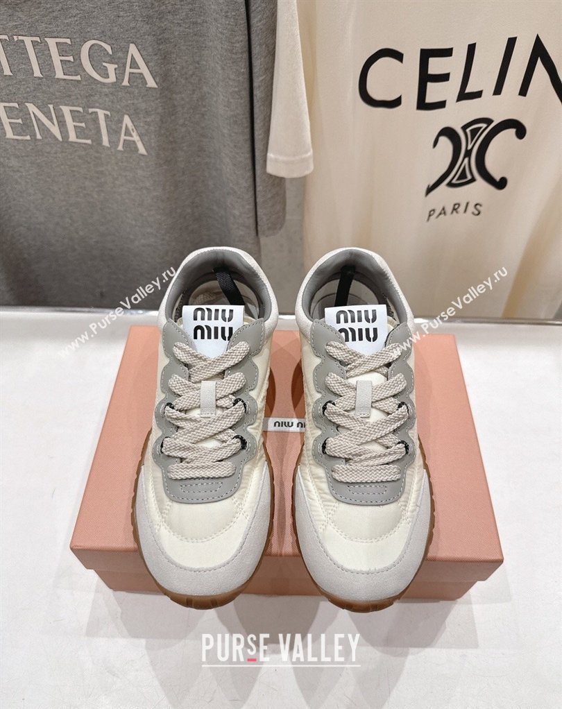 Miu Miu Tyre Technical Fabric and Suede Sneakers White 2026 5E417E (MD-260227063)