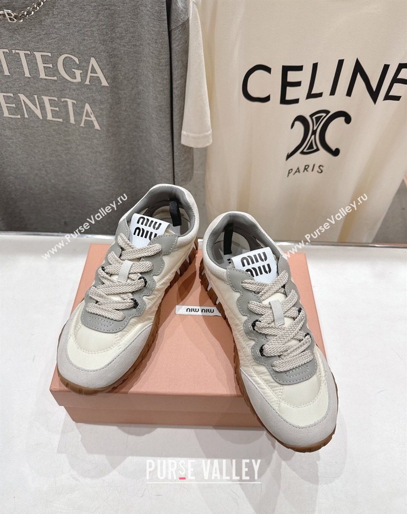 Miu Miu Tyre Technical Fabric and Suede Sneakers White 2026 5E417E (MD-260227063)