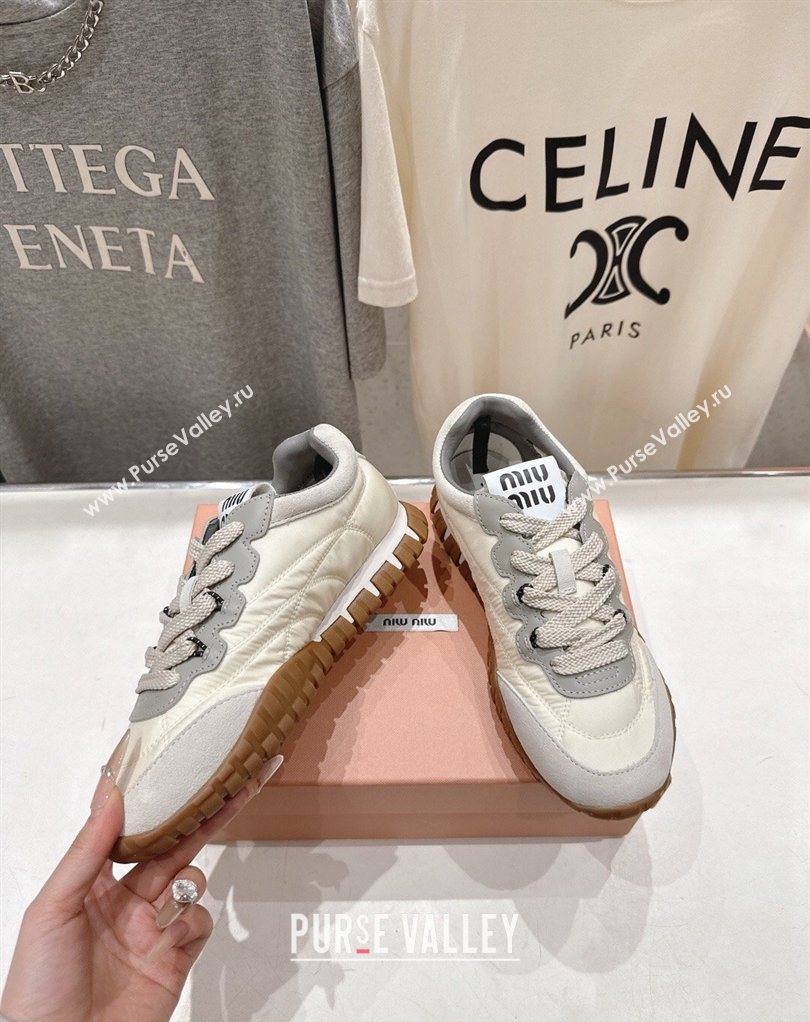 Miu Miu Tyre Technical Fabric and Suede Sneakers White 2026 5E417E (MD-260227063)