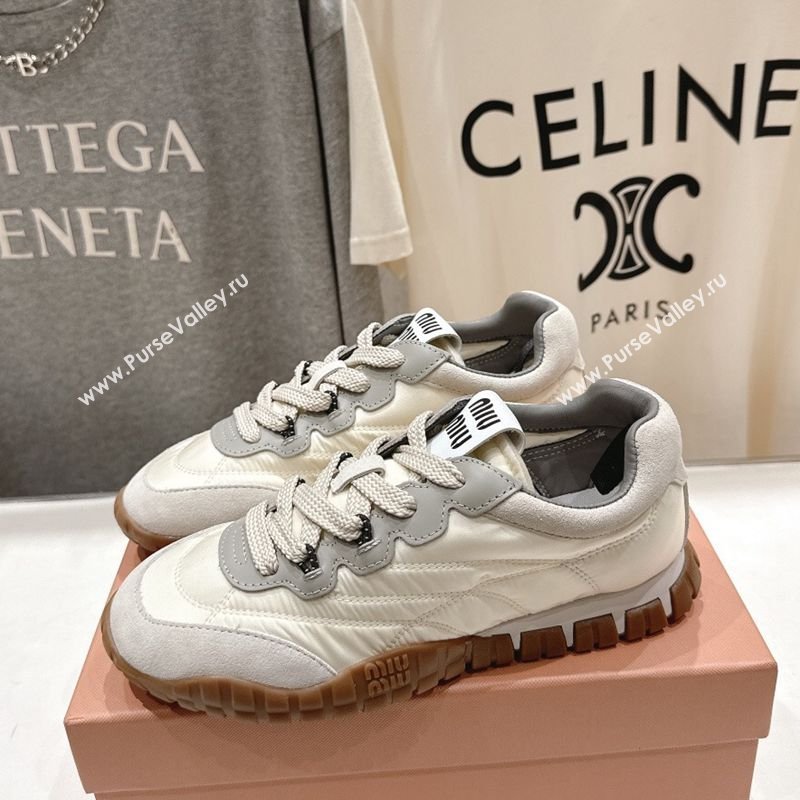 Miu Miu Tyre Technical Fabric and Suede Sneakers White 2026 5E417E (MD-260227063)
