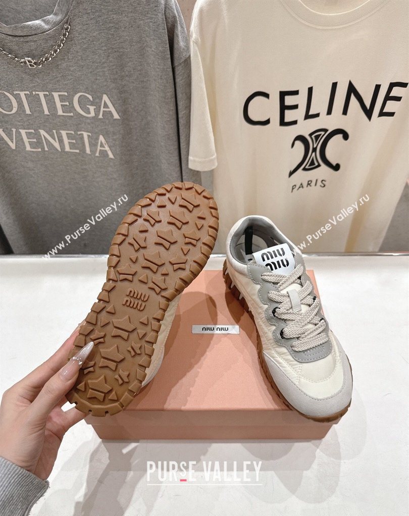 Miu Miu Tyre Technical Fabric and Suede Sneakers White 2026 5E417E (MD-260227063)