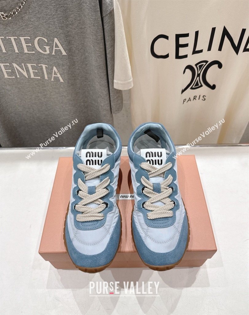 Miu Miu Tyre Technical Fabric and Suede Sneakers Blue 2026 5E417E (MD-260227064)