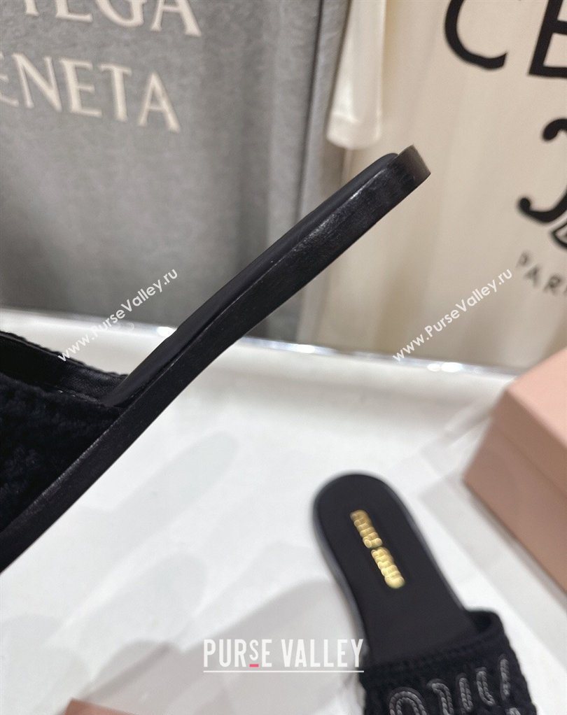 Miu Miu Knit Flat Slides Sandal Black 2026 MM022701 (MD-260227059)