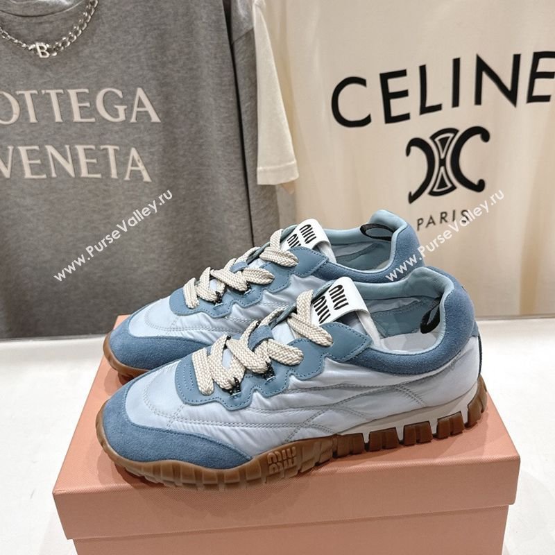 Miu Miu Tyre Technical Fabric and Suede Sneakers Blue 2026 5E417E (MD-260227064)