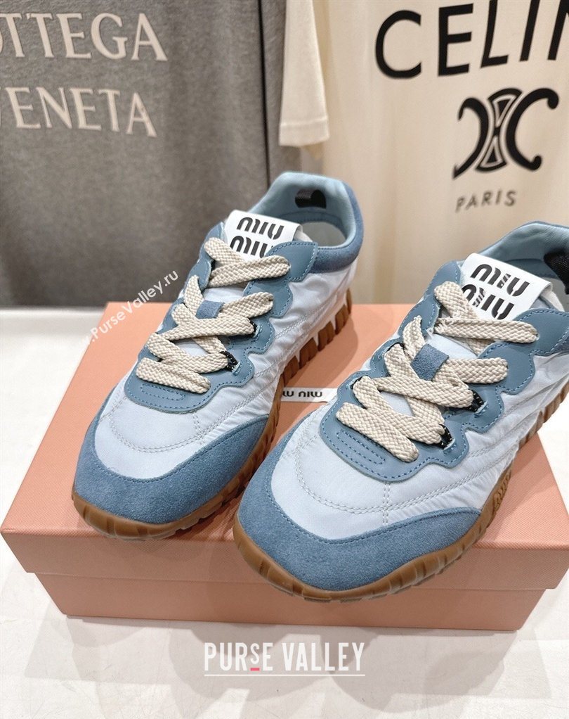 Miu Miu Tyre Technical Fabric and Suede Sneakers Blue 2026 5E417E (MD-260227064)