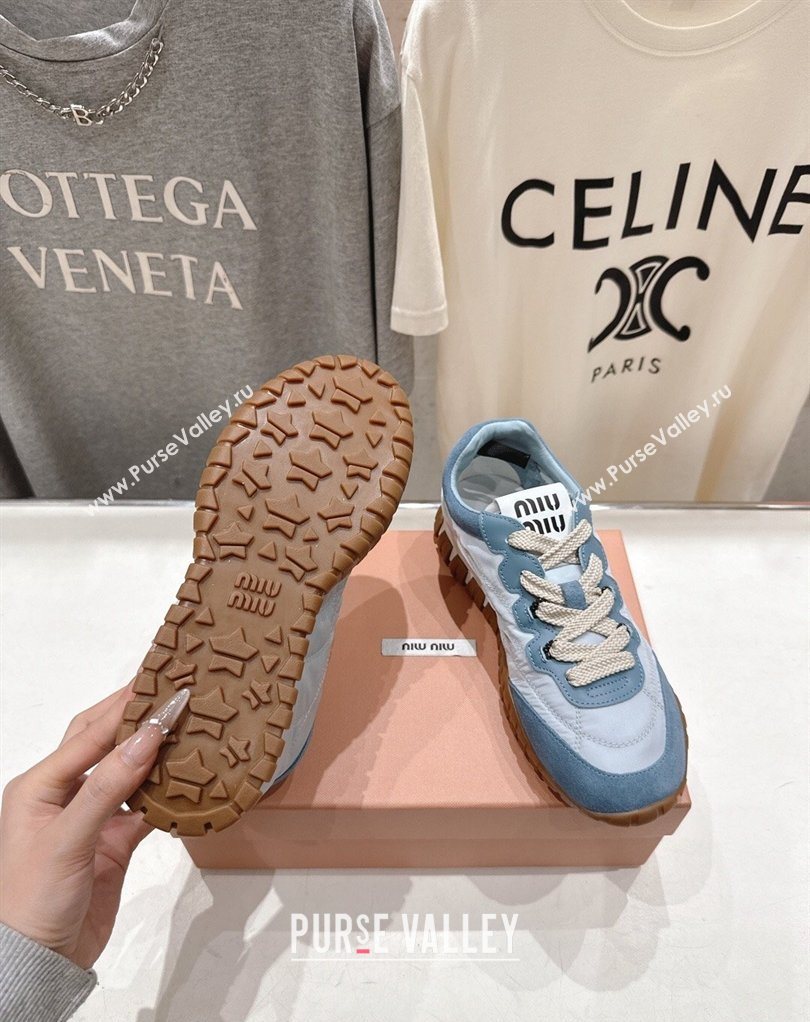 Miu Miu Tyre Technical Fabric and Suede Sneakers Blue 2026 5E417E (MD-260227064)