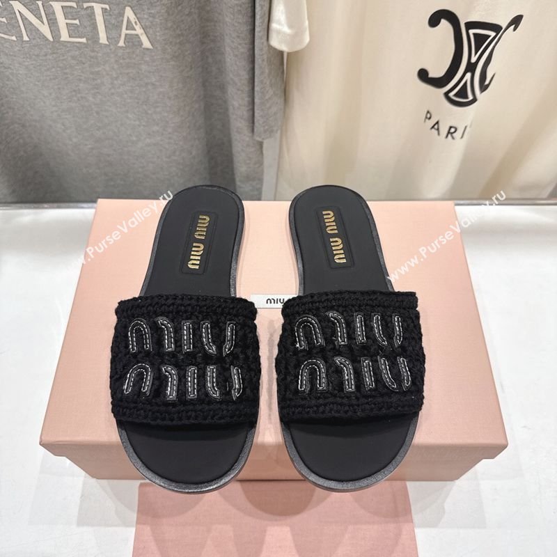 Miu Miu Knit Flat Slides Sandal Black 2026 MM022701 (MD-260227059)