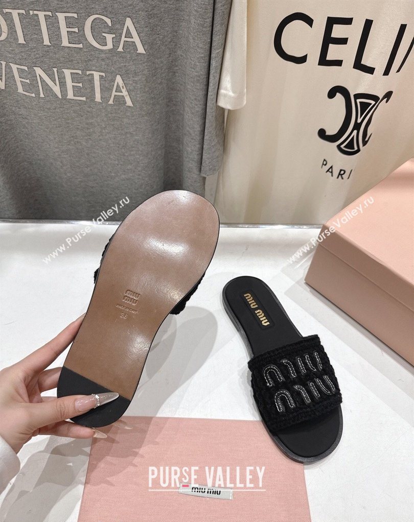Miu Miu Knit Flat Slides Sandal Black 2026 MM022701 (MD-260227059)