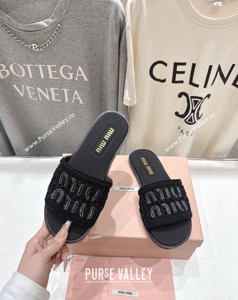 Miu Miu Knit Flat Slides Sandal Black 2026 MM022701 (MD-260227059)