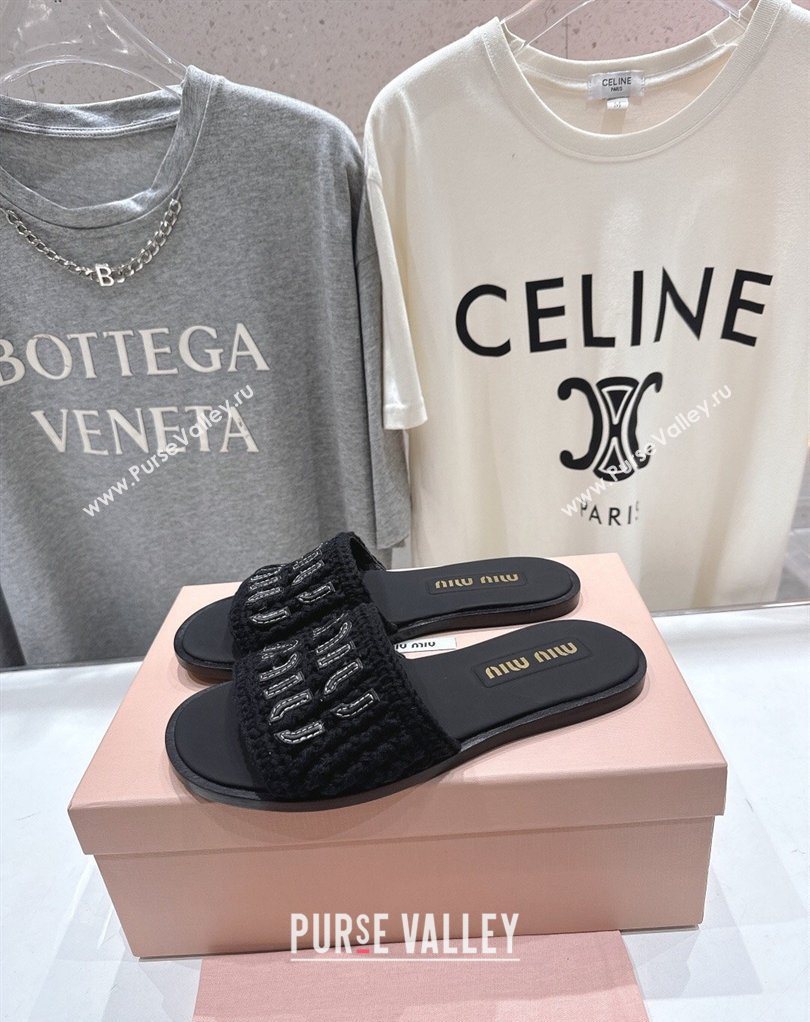 Miu Miu Knit Flat Slides Sandal Black 2026 MM022701 (MD-260227059)