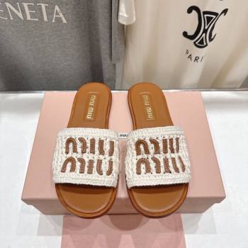 Miu Miu Knit Flat Slides Sandal White 2026 MM022701 (MD-260227060)