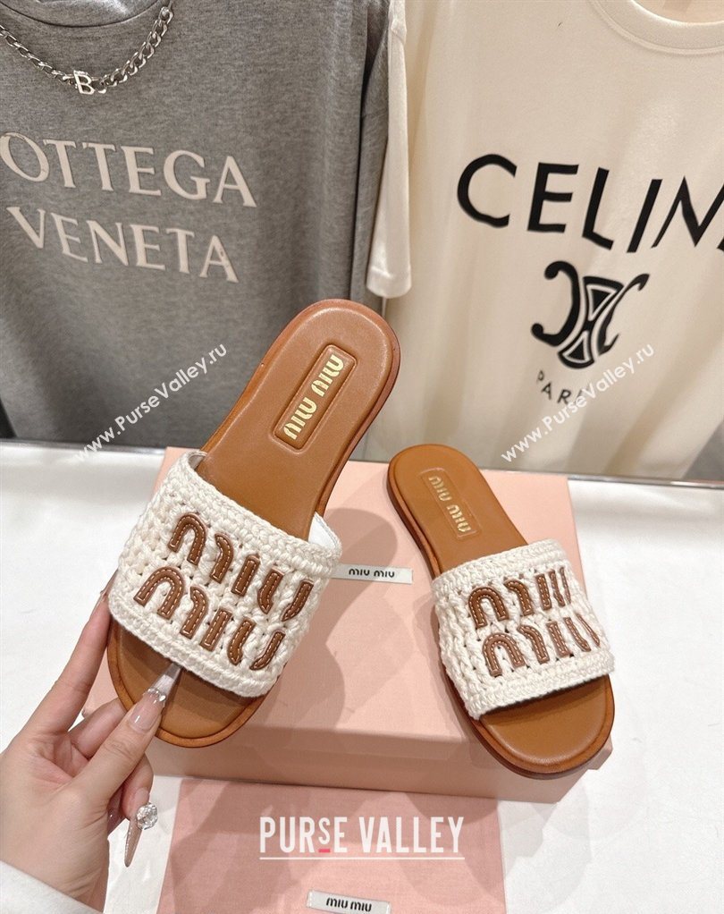 Miu Miu Knit Flat Slides Sandal White 2026 MM022701 (MD-260227060)