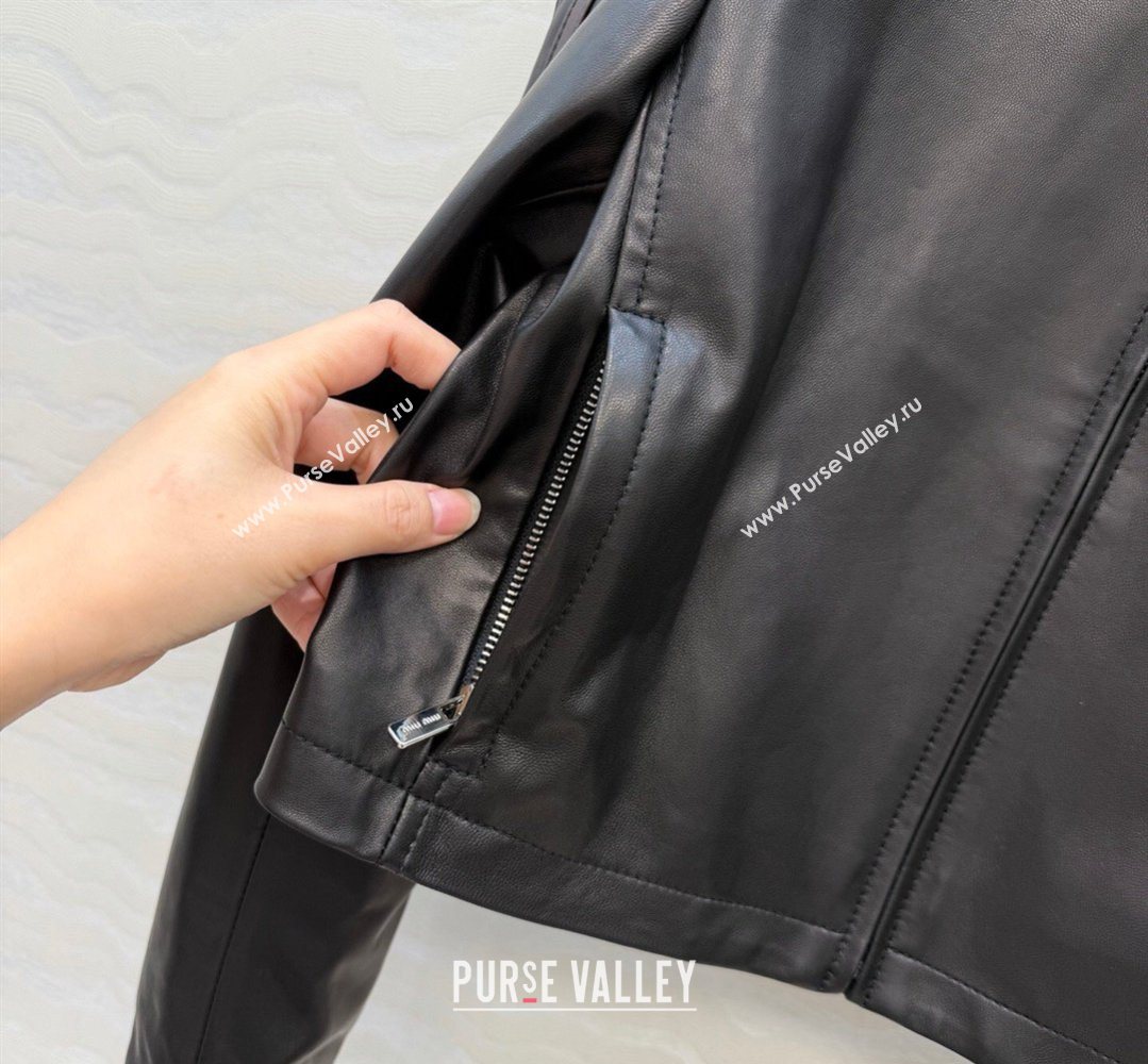 Miu Miu Lambskin Leather Jacket Black 2026 MM032309 (QI-260323022)