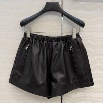Miu Miu Lambskin Leather Shorts Black 2026 MM032309 (QI-260323024)