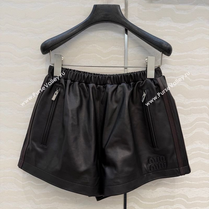 Miu Miu Lambskin Leather Shorts Black 2026 MM032309 (QI-260323024)