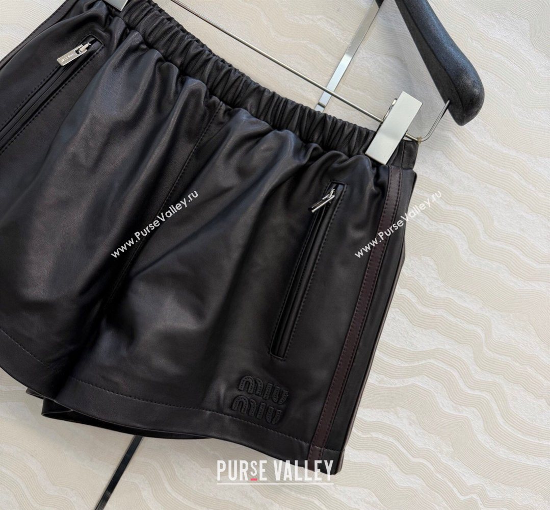 Miu Miu Lambskin Leather Shorts Black 2026 MM032309 (QI-260323024)