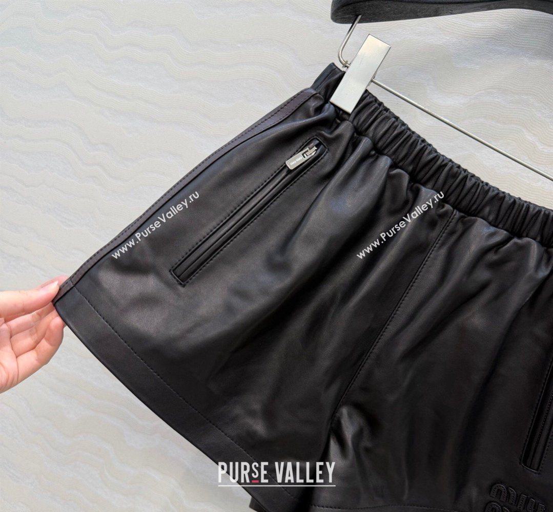 Miu Miu Lambskin Leather Shorts Black 2026 MM032309 (QI-260323024)