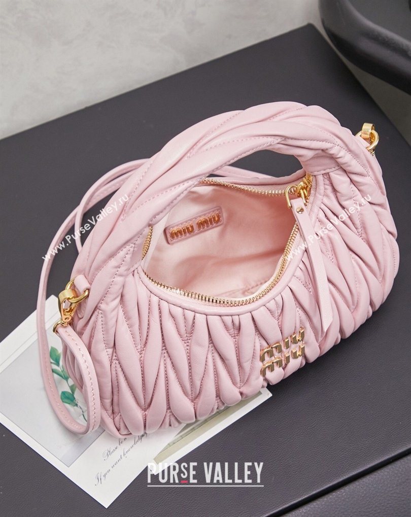 Miu Miu Wander Matelasse Nappa Leather Hobo Mini bag 5BC125 Snow Pink 2026 0407 (MHUI-260407034)