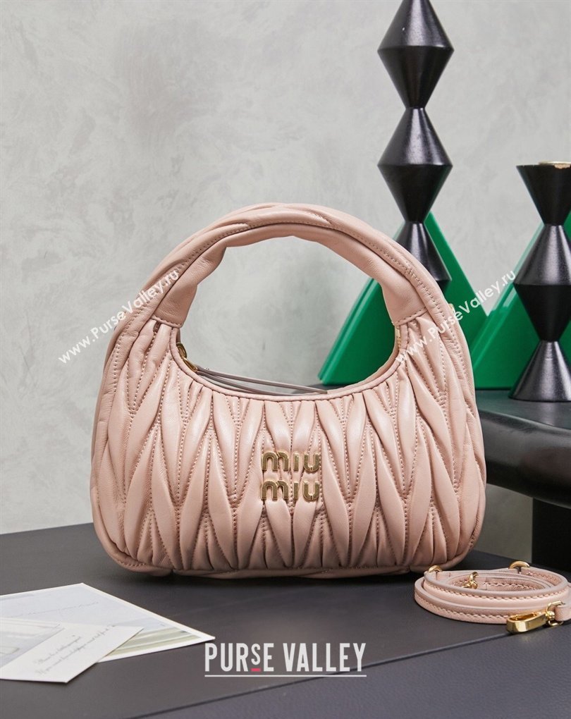 Miu Miu Wander Matelasse Nappa Leather Hobo Mini bag 5BC125 Nude Pink 2026 0407 (MHUI-260407035)