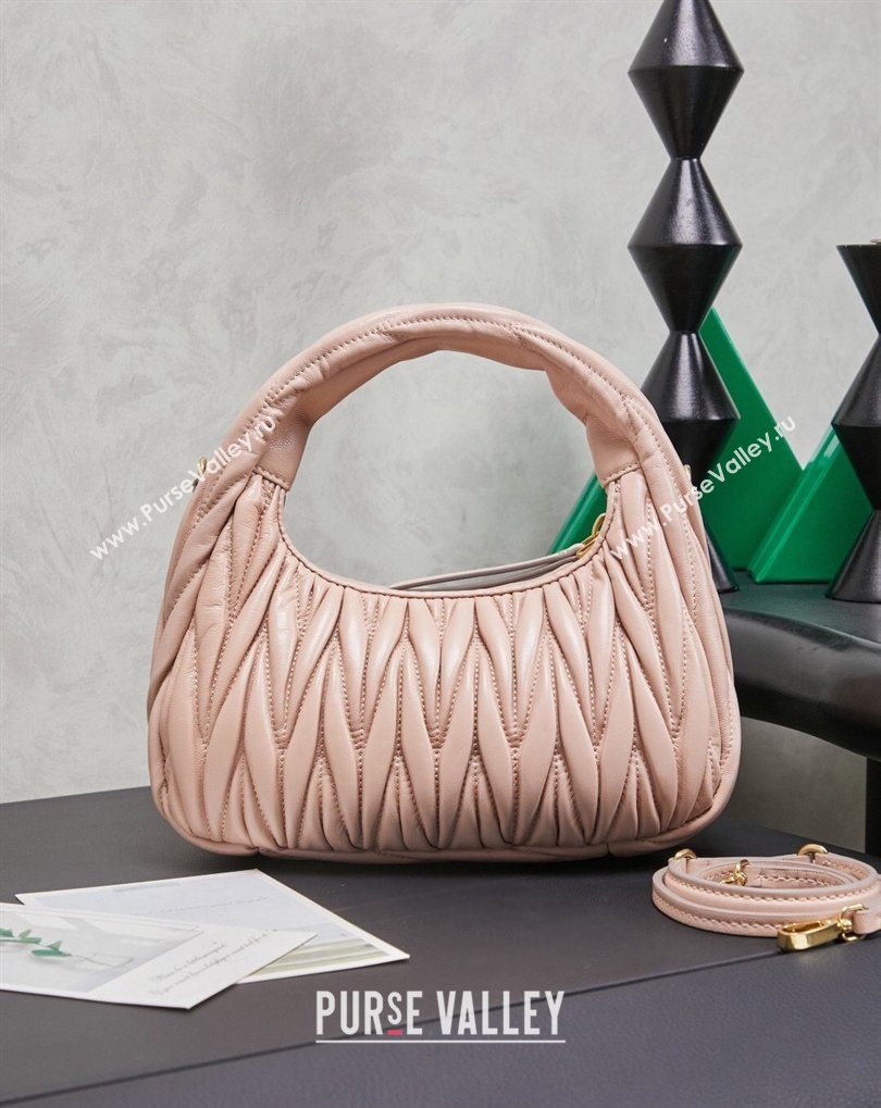 Miu Miu Wander Matelasse Nappa Leather Hobo Mini bag 5BC125 Nude Pink 2026 0407 (MHUI-260407035)