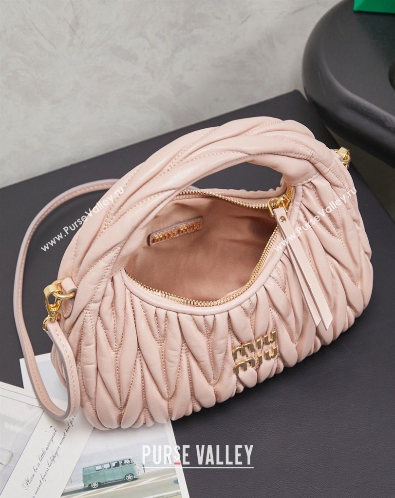 Miu Miu Wander Matelasse Nappa Leather Hobo Mini bag 5BC125 Nude Pink 2026 0407 (MHUI-260407035)
