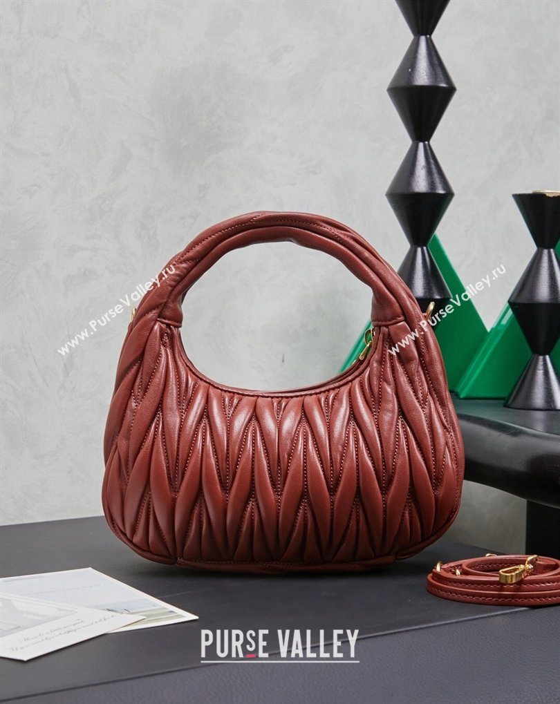 Miu Miu Wander Matelasse Nappa Leather Hobo Mini bag 5BC125 Rouge Red 2026 0407 (MHUI-260407040)