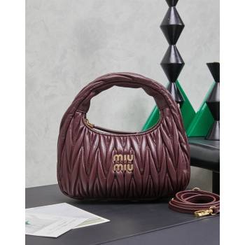 Miu Miu Wander Matelasse Nappa Leather Hobo Mini bag 5BC125 Burgundy 2026 0407 (MHUI-260407042)