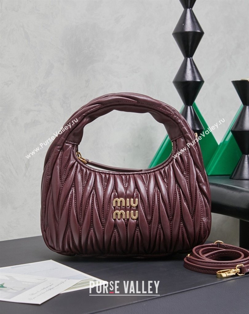 Miu Miu Wander Matelasse Nappa Leather Hobo Mini bag 5BC125 Burgundy 2026 0407 (MHUI-260407042)