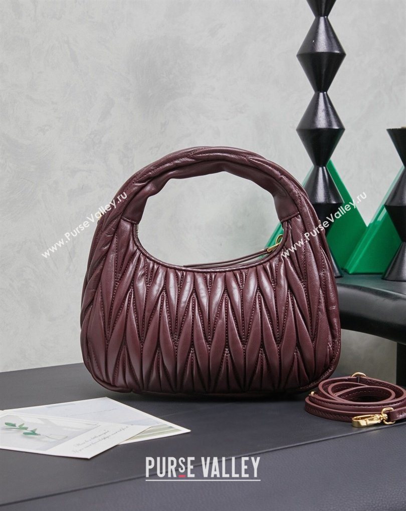Miu Miu Wander Matelasse Nappa Leather Hobo Mini bag 5BC125 Burgundy 2026 0407 (MHUI-260407042)