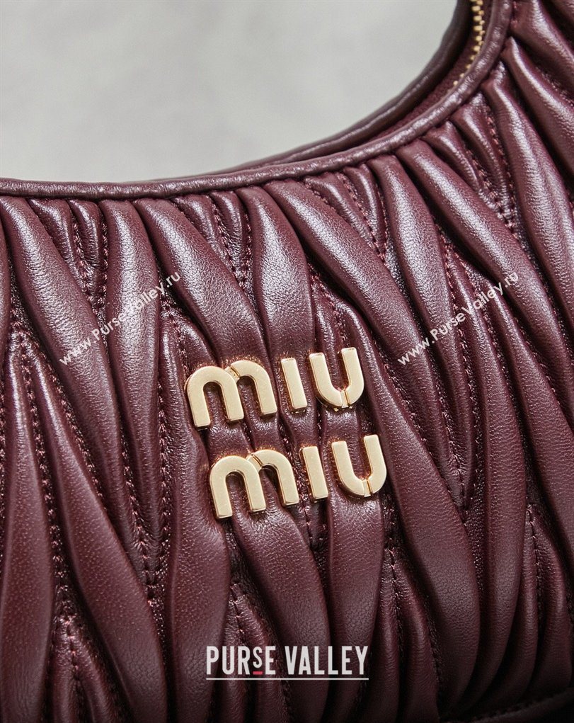 Miu Miu Wander Matelasse Nappa Leather Hobo Mini bag 5BC125 Burgundy 2026 0407 (MHUI-260407042)