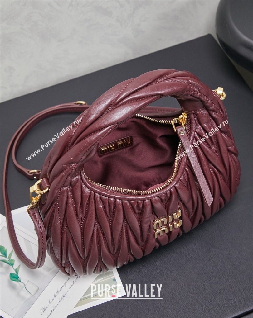 Miu Miu Wander Matelasse Nappa Leather Hobo Mini bag 5BC125 Burgundy 2026 0407 (MHUI-260407042)