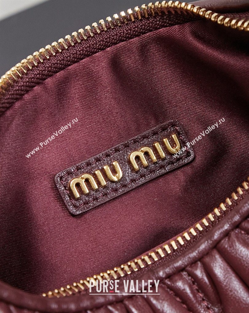 Miu Miu Wander Matelasse Nappa Leather Hobo Mini bag 5BC125 Burgundy 2026 0407 (MHUI-260407042)