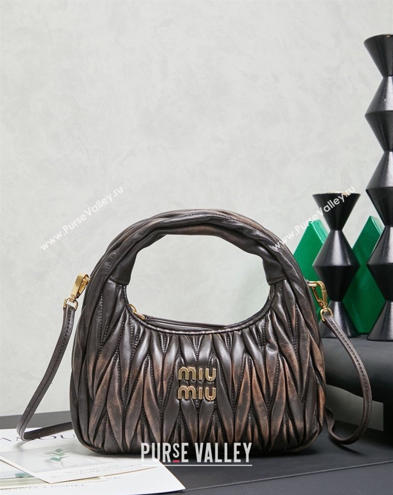 Miu Miu Wander Matelasse Nappa Leather Hobo Mini bag 5BC125 Vintage Brown 2026 0407 (MHUI-260407043)
