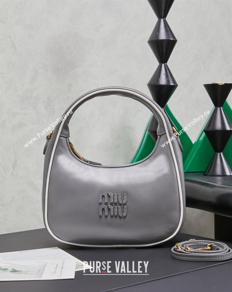 Miu Miu Wander Calf Leather Hobo Mini bag 5BC125 Grey 2026 0407 (MHUI-260407046)