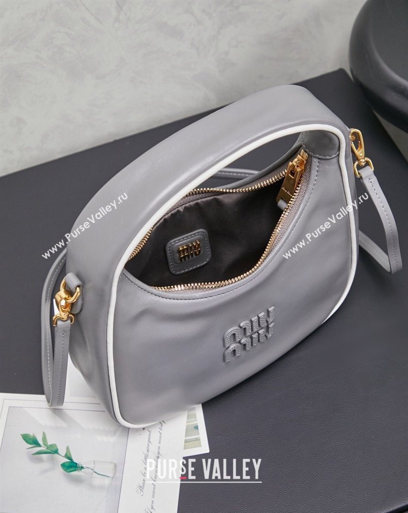 Miu Miu Wander Calf Leather Hobo Mini bag 5BC125 Grey 2026 0407 (MHUI-260407046)