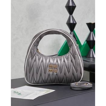Miu Miu Wander Matelasse Nappa Leather Hobo Mini bag with Contrasting Trim 5BC125 Grey 2026 (MHUI-260407026)