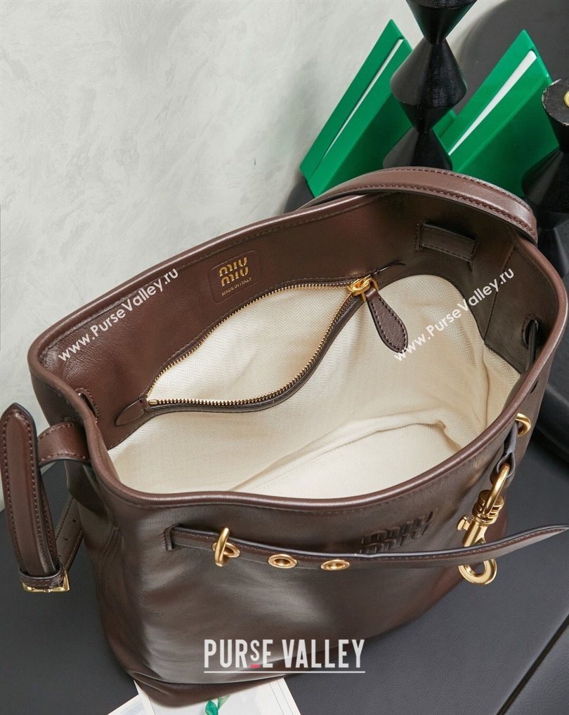 Miu Miu Aventure Nappa Leather Bucket Bag Briar 2026 5BE101 (MHUI-260407050)