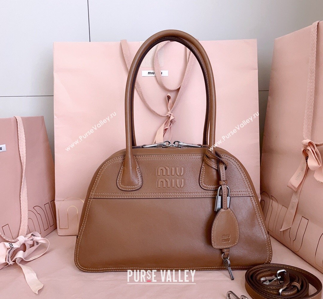 Miu Miu Vivant Nappa Leather Bowling Bag Brown 2026 5BB199 (JD-260407052)