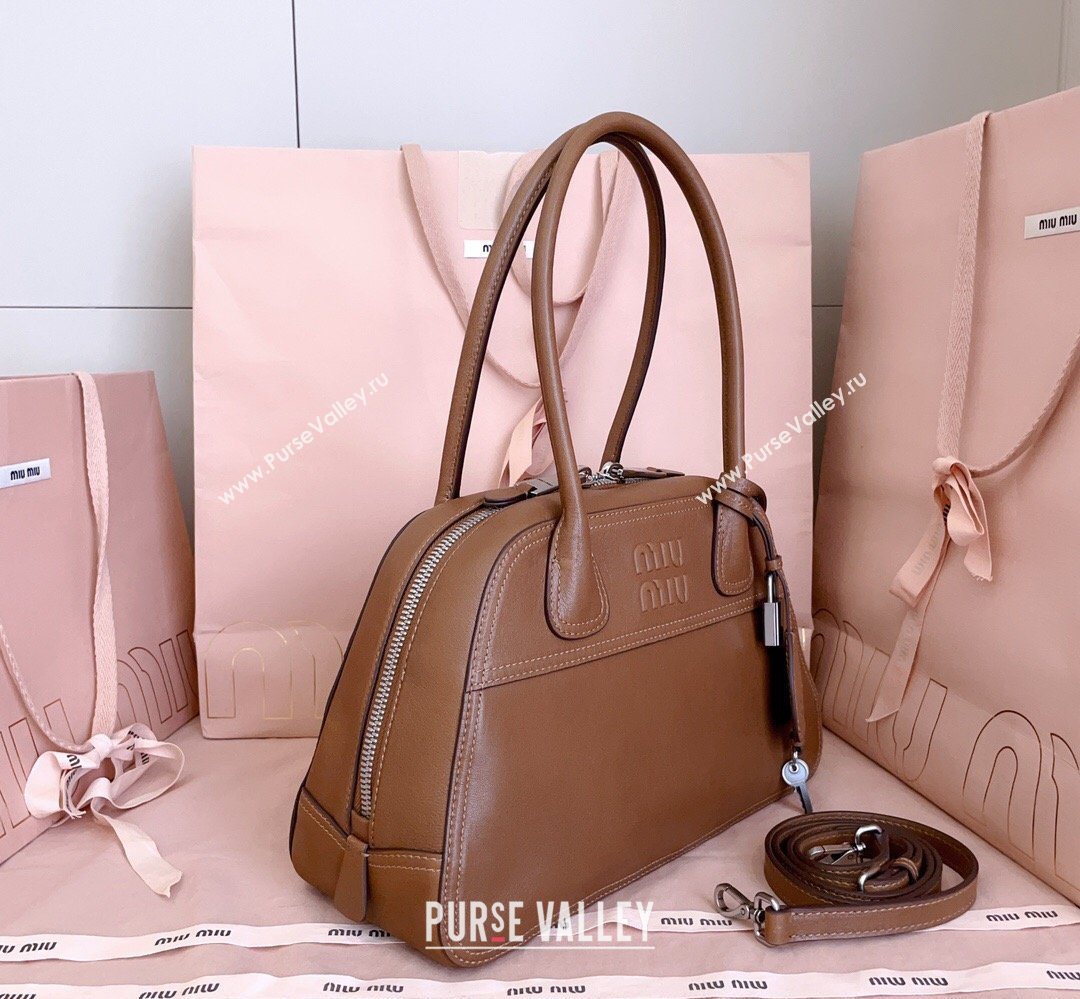 Miu Miu Vivant Nappa Leather Bowling Bag Brown 2026 5BB199 (JD-260407052)