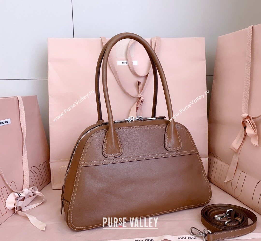 Miu Miu Vivant Nappa Leather Bowling Bag Brown 2026 5BB199 (JD-260407052)