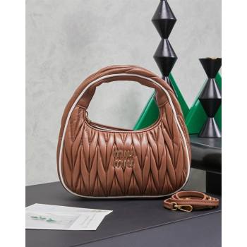 Miu Miu Wander Matelasse Nappa Leather Hobo Mini bag with Contrasting Trim 5BC125 Brown 2026 (MHUI-260407027)