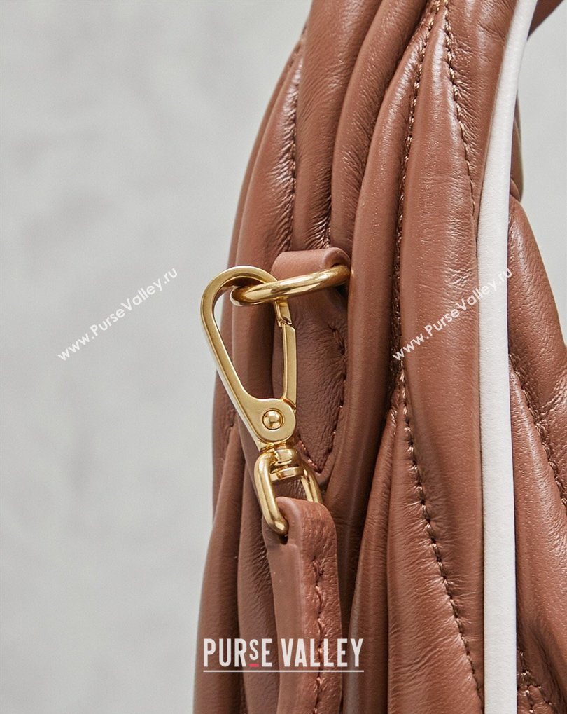 Miu Miu Wander Matelasse Nappa Leather Hobo Mini bag with Contrasting Trim 5BC125 Brown 2026 (MHUI-260407027)